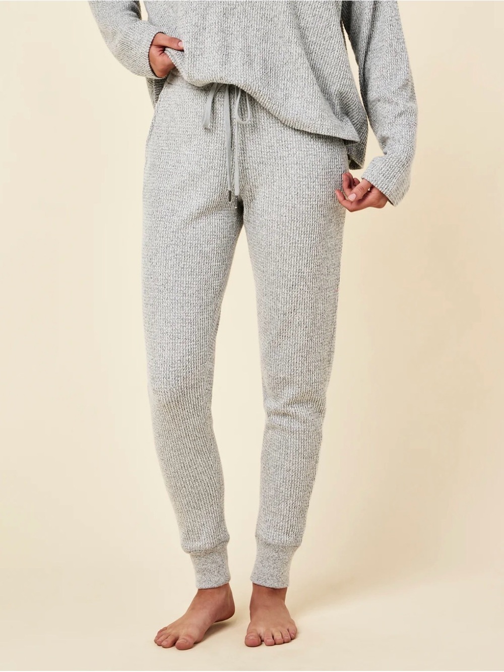 Papinelle Super Soft Waffle Knit Drawstring Joggers - Light Heather Gray Large